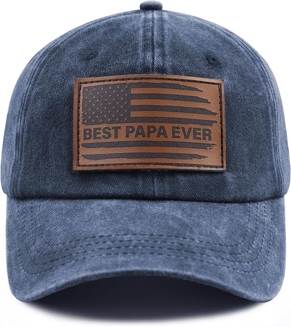 Best Papa Ever Hat for Men, Adjustable American Flag Leather Patch Baseball Cap
