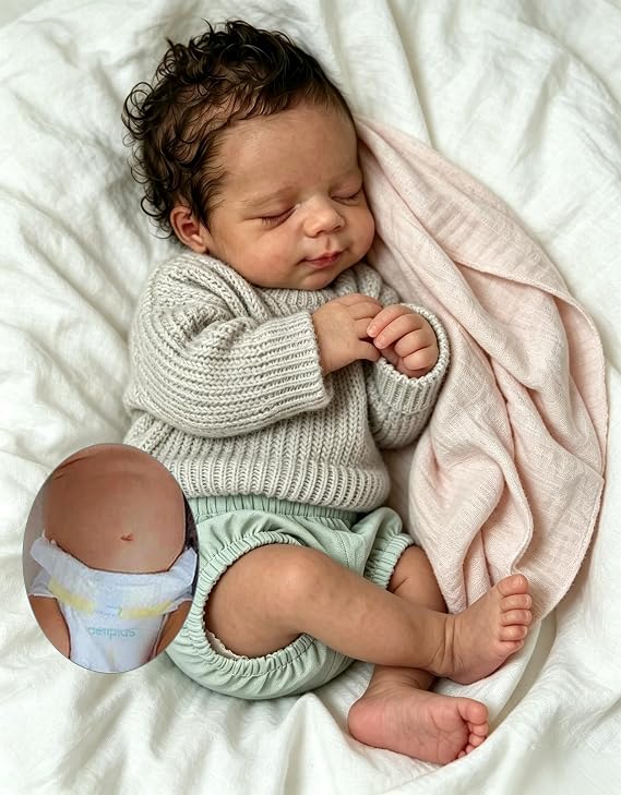 Realistic Reborn Baby Doll Black Full Body Silicone Realistic Baby Dolls for Girls, African American Babies, Interracial Newborn