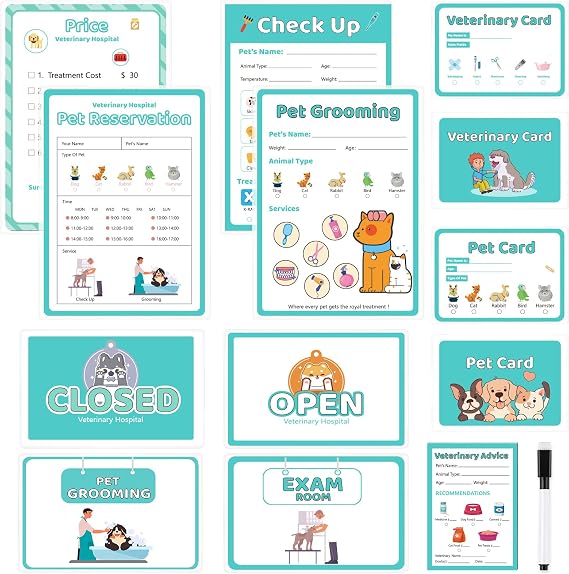 8 PCS Pretend Play Vet Kit Animal Care Pretend Play Veterinarian Supplies Pretend Vet Notepad Kids Double-Sided Imagination Playtime Pads Doctor 30 Pages with Pen for Toddler