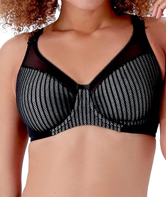 Berlei Women's Beauty Stripe Smoothing Minimizer Bra, Black (Black/Grey), (38) 38F