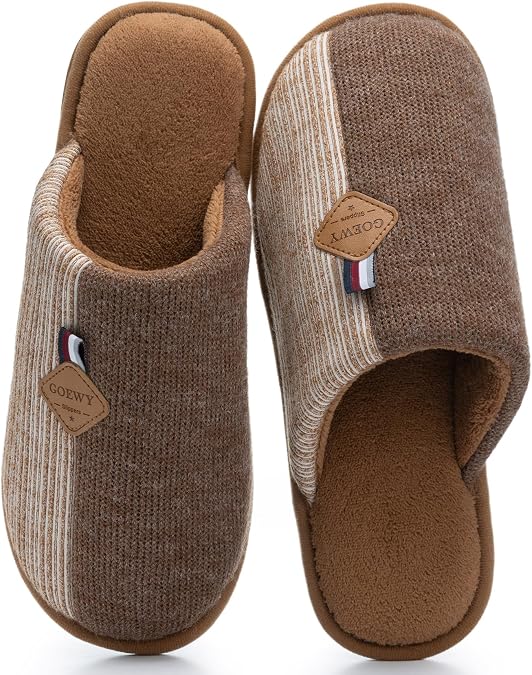GOEWY Mens Two-Tone Scuff Slippers with Memory Foam Slip On House Shoes