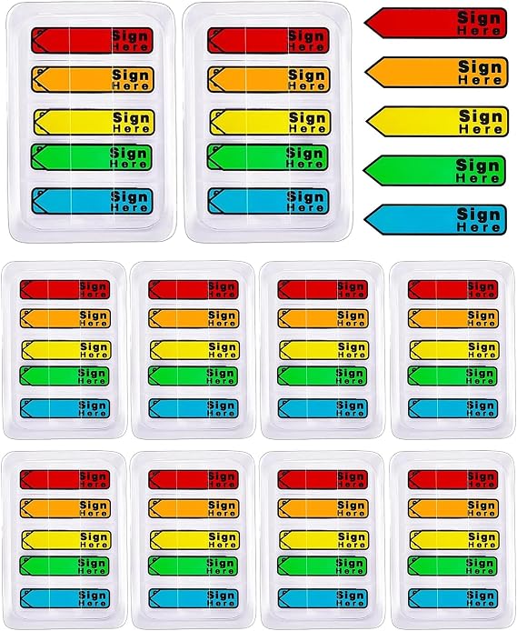 1000 Pcs Sign Here Sticky Tabs, Notary Signature & Date Page Flags | 1000 removable PET sticky tabs. Bright residue-free sign here flags for notaries, legal documents, and office organization