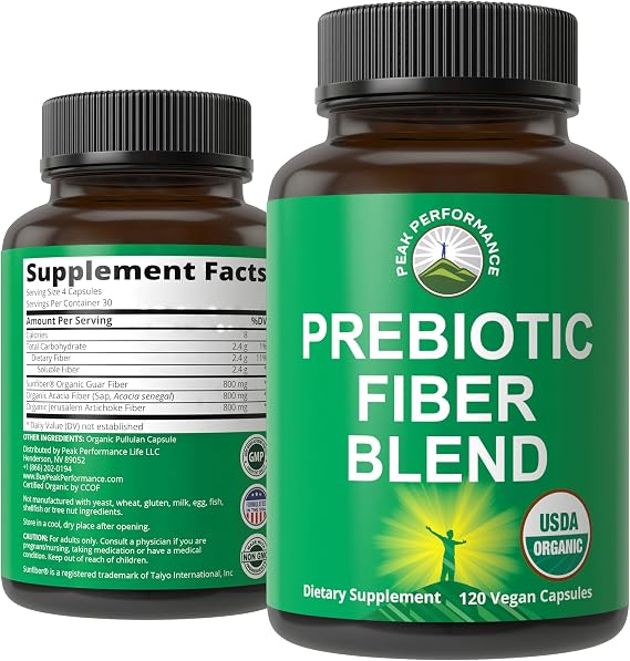 Organic 3-in-1 Prebiotic Fiber Vegan Capsules for Gut, Digestive Health