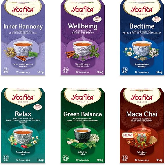 Yogi Tea Organic Herbal tea, Mind and Spirit variety pack, 6 Packs x 17 Tea Bags (102 Teabags Total), Pack Of 1, 200 g