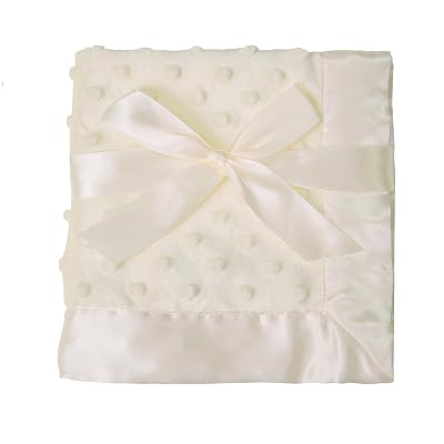 American Baby Company Heavenly Soft Chenille Security Blanket 14 x 14, 2-Layer Design with Minky Dot & Silky Satin, Cream, for Boys and Girls