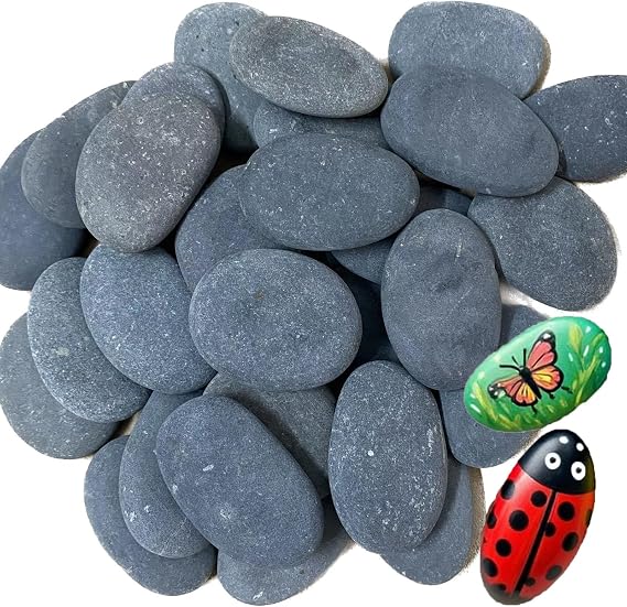 800g Grey Pebbles Gravel,Flat River Stones for Painting Arts Crafts 3-4.5CM