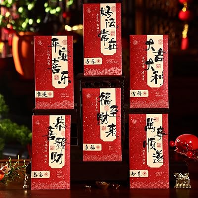 Red Envelopes for Chinese New Year 2025-6Pcs Lucky Money Envelope Hongbao of Calligraphy Patterns with Wishes for Chinese to Celebrate Spring Festival and Lantern Festival