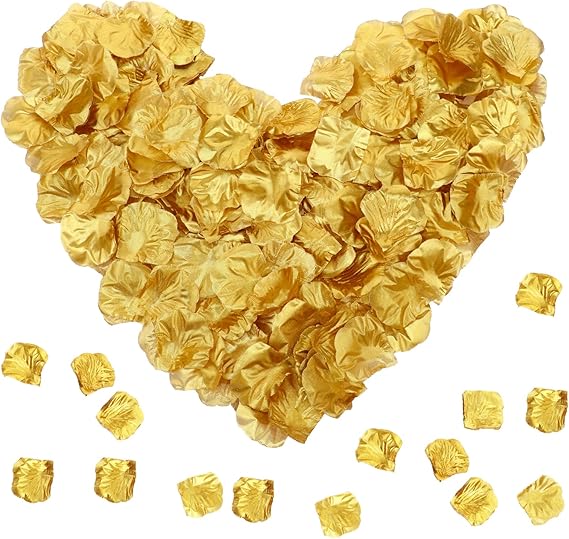 Bewudy 300 Fake Rose Petals, Gold Silk Rose Petals, Gold Party Activities | for Romantic Night, Romantic Festive Atmosphere Creation for Marriage Proposal, Wedding Valentine's Day Decoration