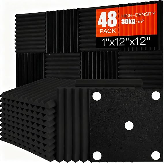 Sound Proofing Panels 48 Pack, Acoustic Foam Panels 1"x12"x12", Sound Absorbing Panels Soundproof Sound Insulation Absorption for Home, Studio, Office,Acoustical Treatments