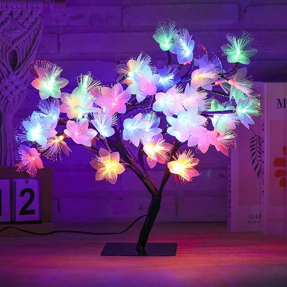 Fiber Optic Flower Tree Lamp - 48 LED Table Night Light USB Powered Artificial Flower Bonsai Tree Lamp Bedroom Living Room Decor Valentine's Day Birthday Gift for Women Girls Mother (Multicolor)