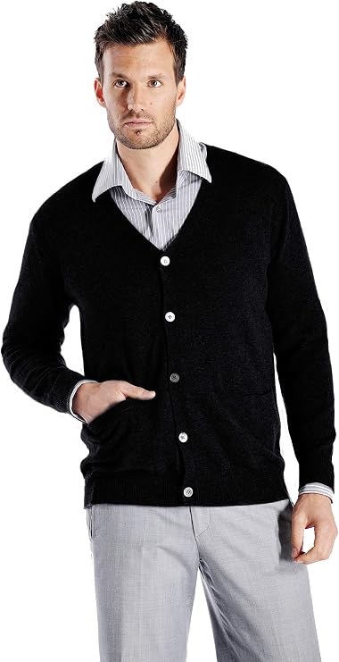 Cashmere Boutique Men's 100% Cashmere Button Cardigan Sweater