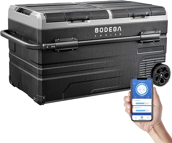 BODEGACOOLER 12 Volt Car Refrigerator, RV Car Fridge Dual Zone APP Control, Portable Freezer,121 Quart (115L) -4F-68F RV Electric Compressor Cooler 12/24V DC &100-240V AC for Outdoor, Camping, Travel