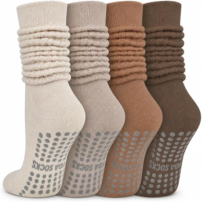 Pilates Socks with Grips for Women, Yoga Slouch Scrunch Socks
