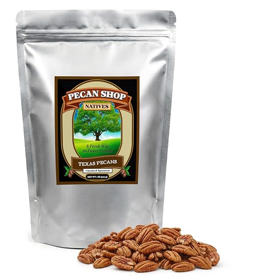 Pecan Shop Unsalted Sprouted Raw Texas Native Pecans, Unsprayed Wild-harvested, Family Recipe Crispy by Pecan Shop - 2 Pound