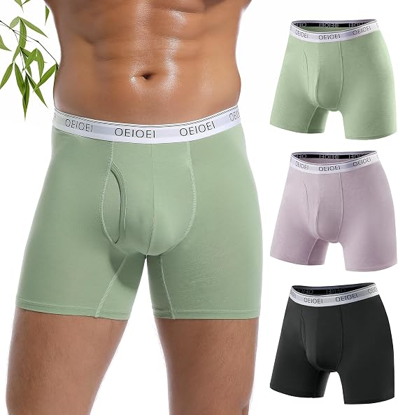 Bamboo Boxers Mens Moisture Wicking Underwear Trunks with Fly 3 Pack