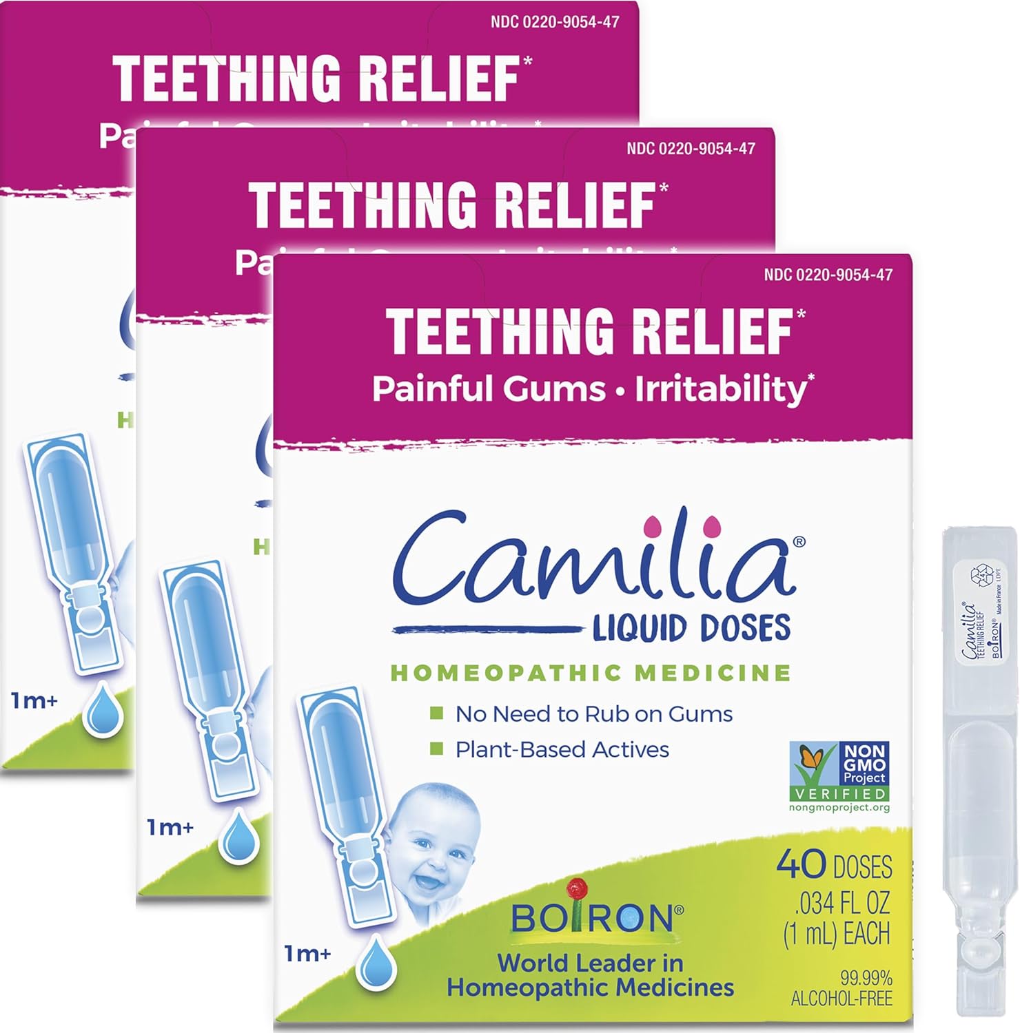 Boiron Camilia Drops 40 Count Pack of 3 Relief of Painful or Swollen Gums and Irritability in Babies - for Daytime and Nighttime - Liquid Drop for Baby