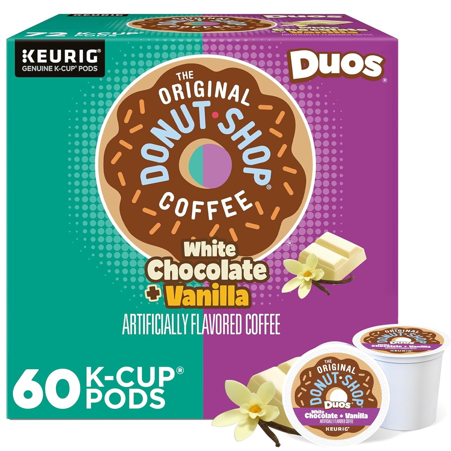 The Original Donut Shop Duos White Chocolate  Vanilla, Keurig Single Serve K-Cup pods, 60 Count 6 Packs of 10