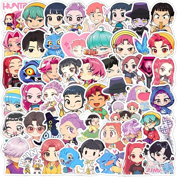 50 PCS Kpop Stickers Pack, Graffit Waterproof Vinyl Stickers for Teens and Adults, Cute Anime Stickers for Skateboard, Laptop, Phone Case Decoration (1.2-2.4 Inch)