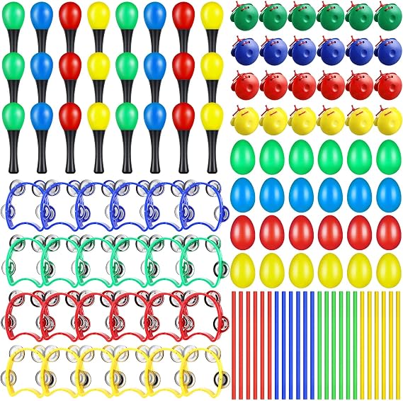 120 Pcs Maracas Shaker Musical Instruments Egg Shaker Wrist Hand Band Bells Maracas Percussion Tambourine Cymbals Plastic Castanets