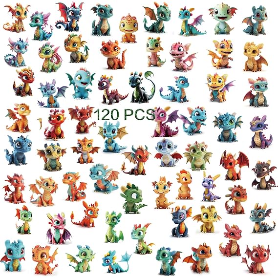 AWLEE 120 PCS Individual Dragon Temporary Tattoos Stickers for Kids