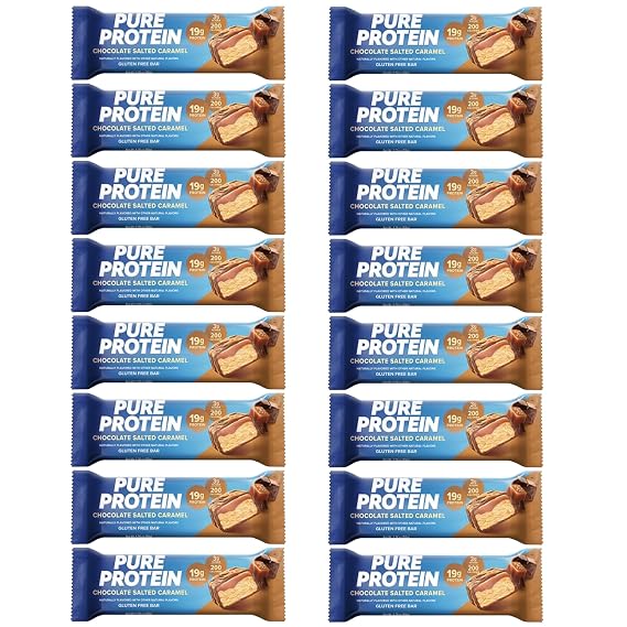 Pure Protein Bars, High Protein, Nutritious Snacks to Support Energy 1.75 oz. Low Sugar, Gluten Free, Salted Chocolate Caramel, 16 Count