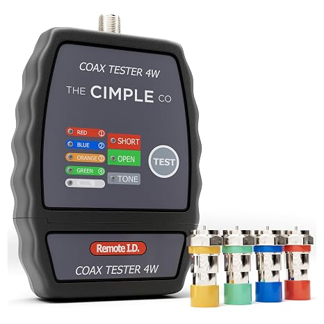 THE CIMPLE CO Coax Cable Tester, Tracer, and Toner - 4-Port Coaxial Cable Mapper and Locator with Color-Coded Remotes - Wire Tracer and Continuity Tester for Up to 4 Locations - 4 Ports, Black