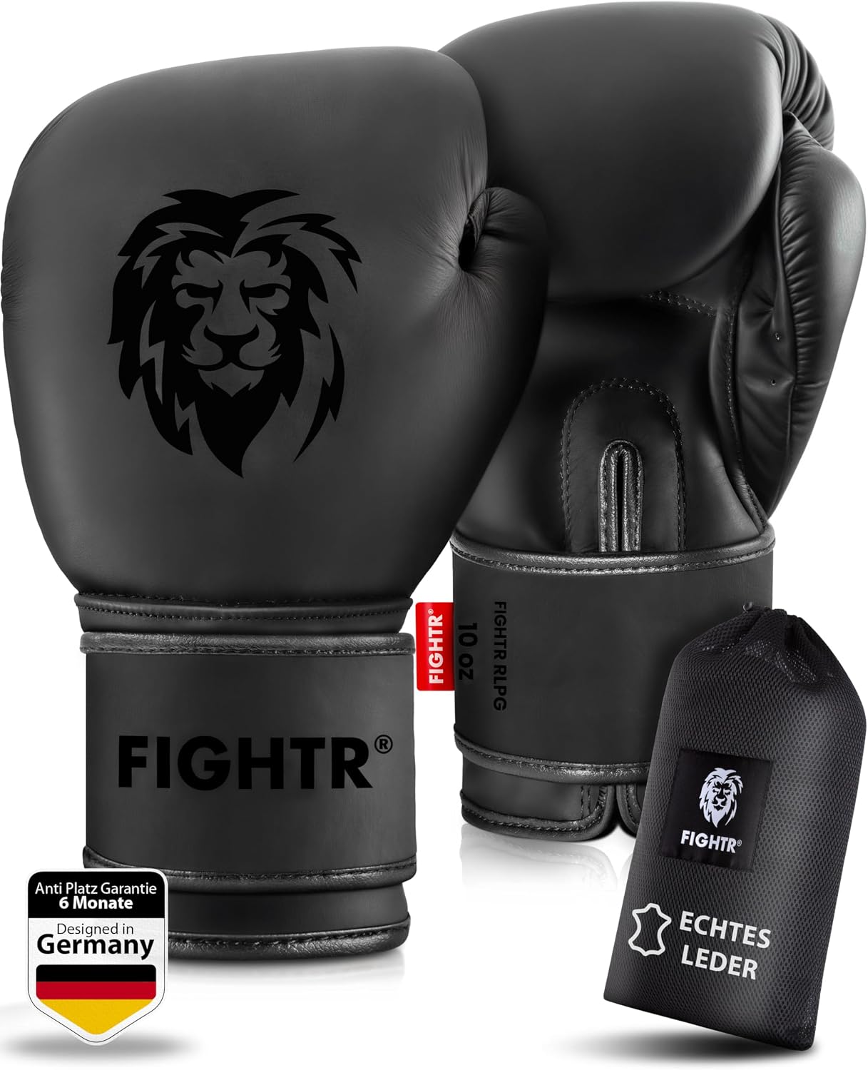 FIGHTR ® Pro Genuine Leather Boxing Gloves Men and Women for Boxing MMA Muay Thai Kickboxing & Martial Arts 10 12 14 16 oz Includes Carry Bag