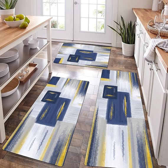 XLHOMO Kitchen Rugs Sets of 3, Non Slip Washable Kitchen Mats for Floor, Anti-Fatigue Runner Rug with Rubber Backing, Waterproof Kitchen Rug Set for Laundry, Floor, Office, Hallway