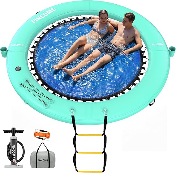Inflatable Water Hammock Floating Dock, 10/8/6FT Round Floating Ring with Water Ladder and Cup Holder, Inflatable Dock Floating Platform Island Raft Tanning Pool Float for Lake Beach
