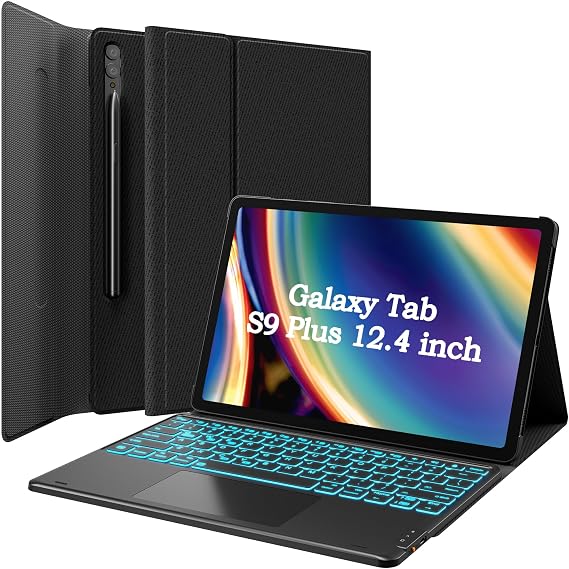 GreenLaw Galaxy Tab S9 Plus Keyboard Case, 7-Color Backlit, Smart Touchpad, Magnetic Detachable Keyboard Case with S Pen Holder for Samsung Galaxy Tab S9+ Plus (SM-X810/X816B/X818U) Black