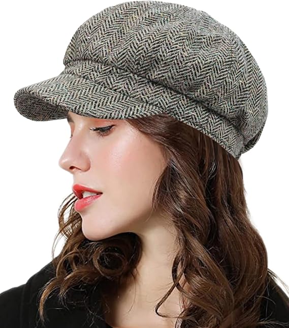 Womens Newsboy Cap, Hat with Visor Cabbie Fiddler Spring Summer Octagonal Paperboy Hat Girls Gift
