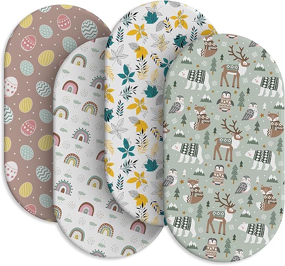 Baby Bassinet Sheets for Baby Boy Girls,4-Pack Fitted Bassinet Sheets Set Compatible with Halo Bassinest Swivel Sleeper,Baby Delight,Angelbliss,32"X16" (Egg Collection)