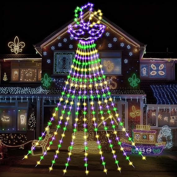 Tujoe 12 ft Mardi Gras Waterfall String Lights, Mask Style