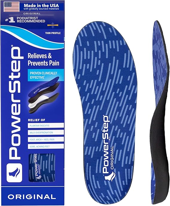 PowerStep Original Insoles, Arch Pain Relief Orthotics, Tight Shoes, Foot Support for Plantar Fasciitis, Mild Pronation, Foot & Arch Support Inserts, Shoe Inserts, Made in the USA (M 3-3.5 W 5-5.5)