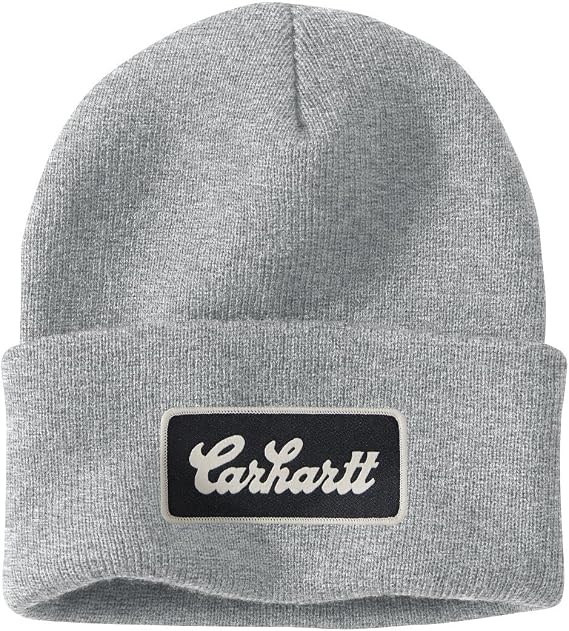 Carhartt Knit Cuffed Script Patch Beanie Heather Grey