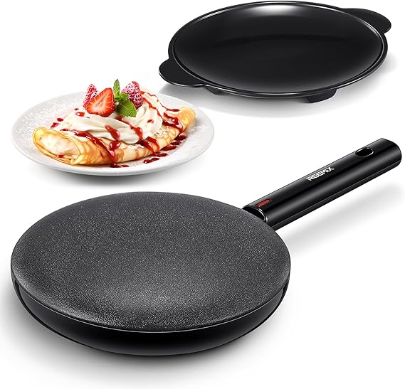 Electric Crepe Maker, 8 Inch Portable Crepe Maker Machine With Not-Stick Dipping Plate, Automatic Temperature Control, Nonstick Crepe Pan, Black (Black)