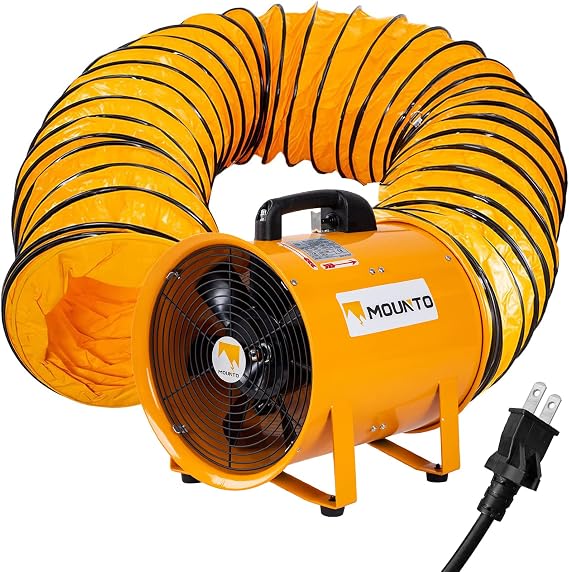MOUNTO 12-Inch Heavy Duty Cylinder Axial Fan with 25-Foot Vinyl Hose | High-Performance Portable Blower/Exhaust Fan | 2900 CFM Directional Airflow for Crawl Spaces, Attics, Basements