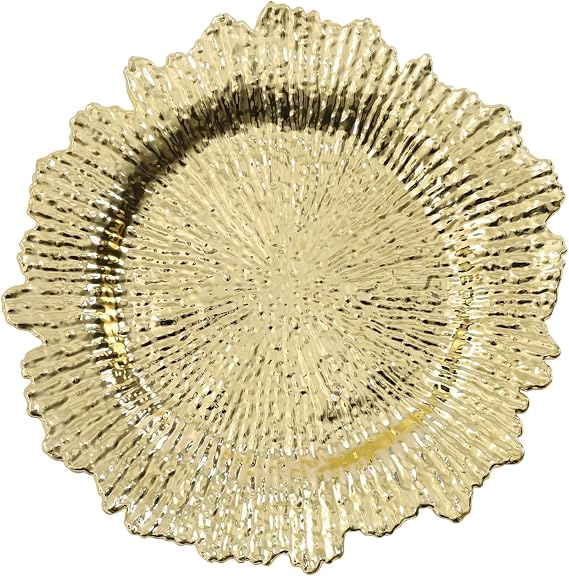 13" Gold Charger Plates, 24pcs Round Plastic Salad Plate Chargers Coral Reef Texture Banquet Dinner Tableware Party (Gold)