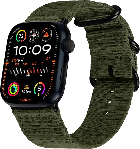 Hiking Trail Nylon Band - The Original Rugged, Water-Resistant, Soft Woven Nylon Band with Steel Hardware - Compatible with Apple Watch Bands for Men & Women - 42mm 41mm 40mm, iWatch SE 3 2 1 & All Series (Army Green)