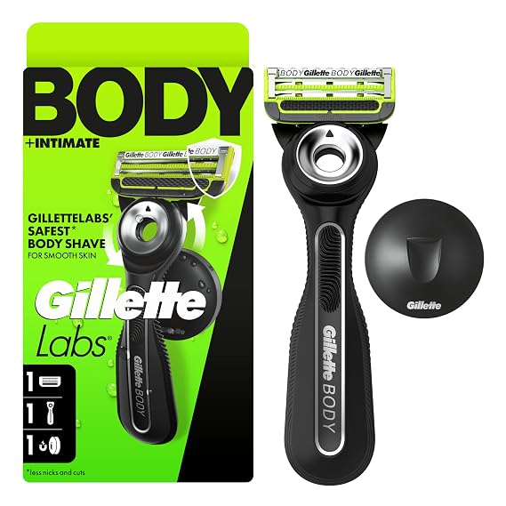 Gillette Labs Body + Intimate Razor For Men, Handle + 1 Blade Refill, Magnetic Shower Hanger