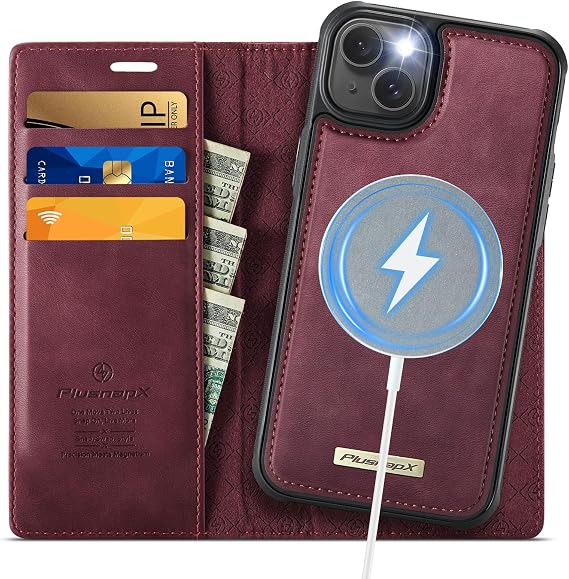 for iPhone 13 2-in-1 Detachable Wallet Phone Case, Burgundy