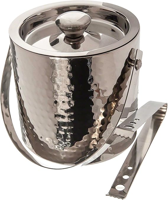 Elegance Hammered 6-Inch Stainless Steel Ice Bucket With Tongs