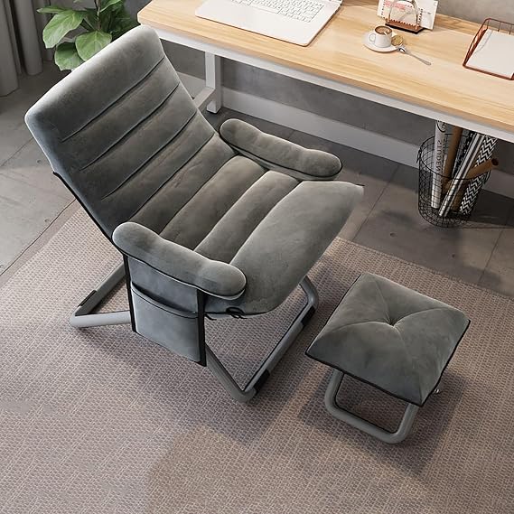 Lazy Chair with Ottoman and Armrest, Modern Folding Lounge Chair, Reclining Sofa Leisure Chair with Footstool for Living Room, Bedroom, Office,B