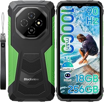 Blackview Fort1 Rugged SmartPhone 10000mAh-Android 15, 18GB+256GB/2TB, 6.56" 90Hz, Sim-free Unlocked Mobile Phones, IP69K/NFC/OTG/GPS/4G Dual SIM/3 Card Slots/Glove Mode, AI Rugged Phone, Green