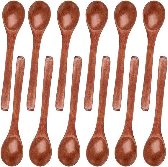 HANSGO 12PCS Small Wooden Spoons, 5 Inches Honey Spoon for Tea Coffee Jam Bath Sugar Salts Spices Condiment, Kitchen Stocking Stuffers (Dark Brown)