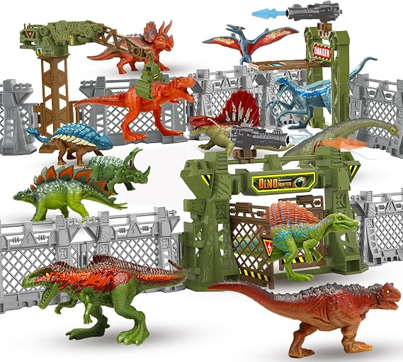 Dinosaurs Playset - Build with Fences & 12 Toy Dinosaur Figures