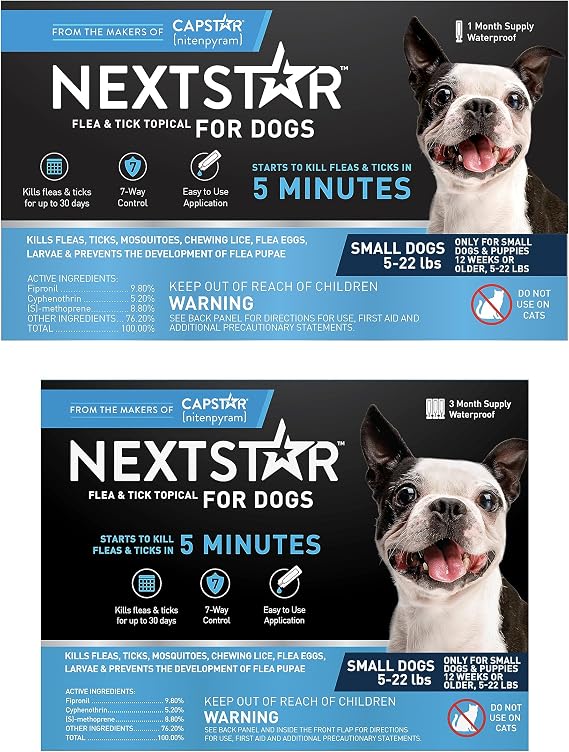 NEXTSTAR Flea and Tick Prevention for Dogs, Repellent, and Control, Fast Acting Waterproof Topical Drops for Small Dogs, 3+1 Month Bundle