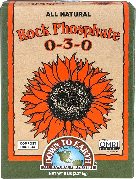 Down To Earth All Natural Fertilizers Organic Rock Phosphate - Calcium Phosphate Plant Food for Flower Beds and Vegetable Gardens 0-3-0, 5 lb