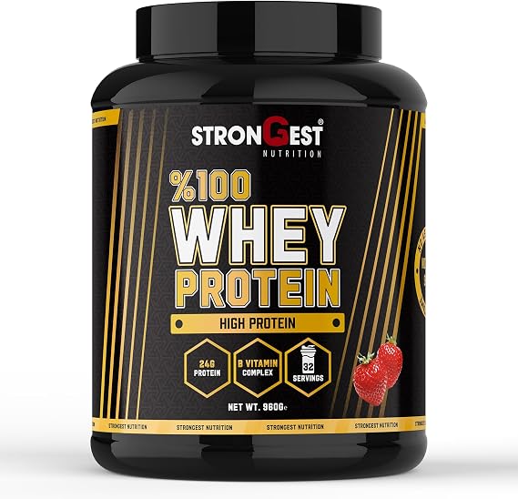 STRONGEST Whey Protein 960 Gr 32 Servis Aromalı%100 Whey Protein Tozu (960, Çilek)