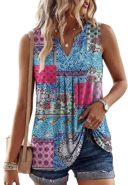 KISSMODA Tank Tops for Women Summer Sleeveless V Neck T Shirts Business Casual Outfits Flowy Tunic Oversized Clothes